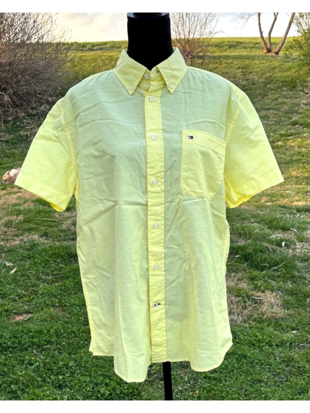 Tommy Hilfiger Mens Yellow Short Sleeve Button-Down L/G Regular Fit 100% Cotton